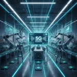 5G Advanced 2026: Revolutionizing US Industrial IoT with Cutting-Edge Use Cases Futuristic factory with 5G Advanced Industrial IoT integration