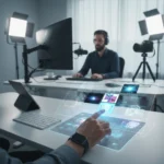 Creator Economy Trends 2026: Digital Culture & Future Growth AI assistant helping a content creator with text, image, and video generation in a modern studio.