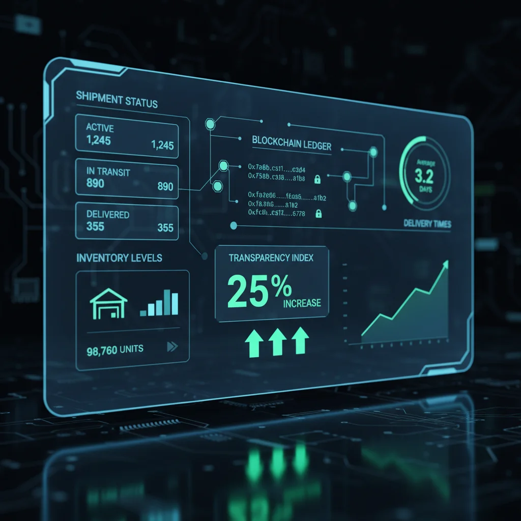 Real-time blockchain data dashboard showing supply chain transparency metrics