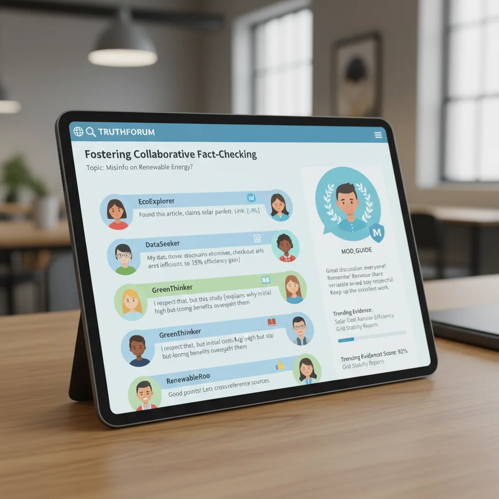 Online community forum with diverse avatars engaging in collaborative fact-checking