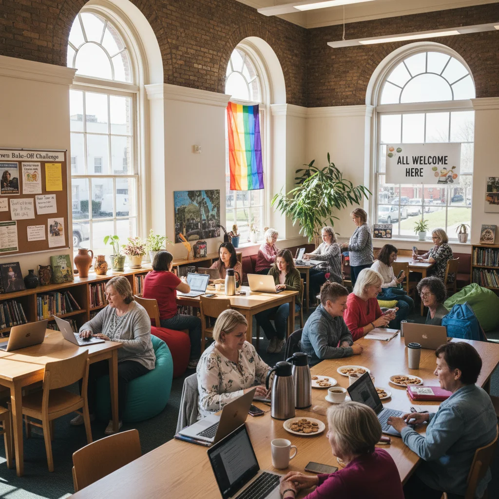 Local community members and digital nomads interacting at a US community event