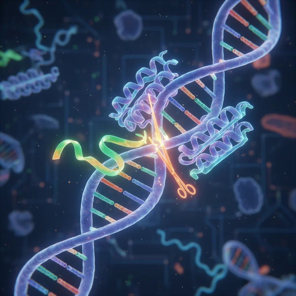 Diagram illustrating the precise mechanism of CRISPR-Cas9 gene editing.