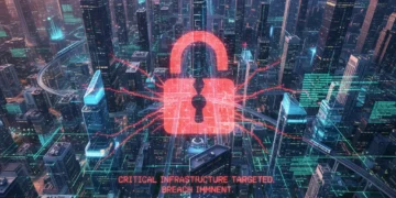 Futuristic digital city under cyberattack, representing emerging cybersecurity threats to U.S. infrastructure.