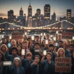 People using digital devices for social activism and protest.