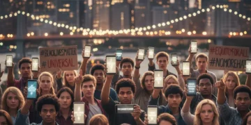 People using digital devices for social activism and protest.