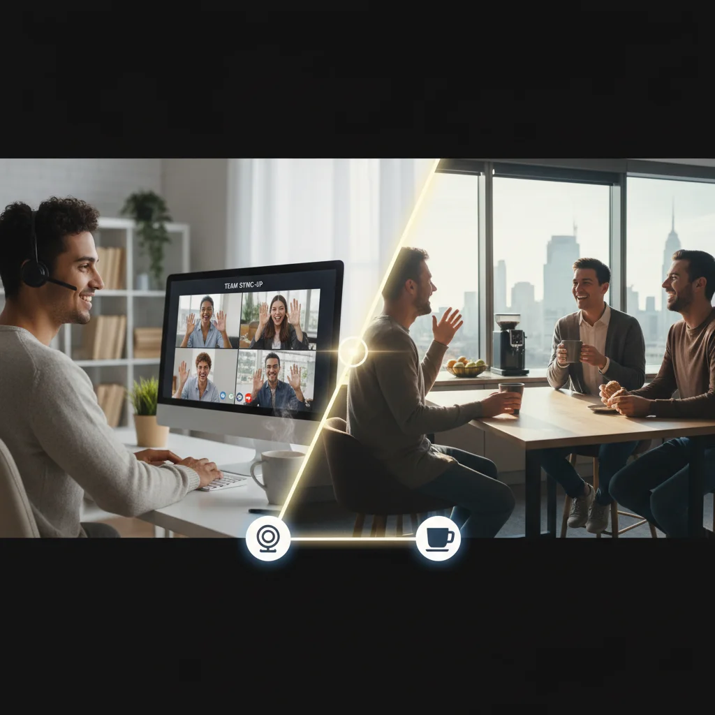 Digital and in-person social interactions in a hybrid work setting.