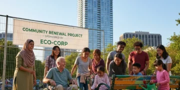 Diverse community members engaging in a CSR-supported project in a US city