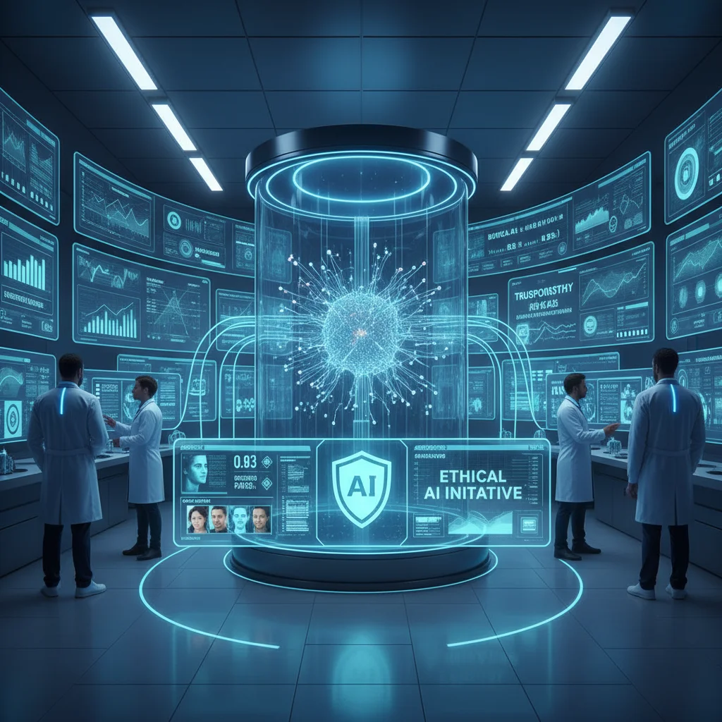 AI system undergoing testing for fairness, transparency, and bias detection.