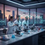 Gene Editing Breakthroughs: What U.S. Citizens Need to Know by 2027 Scientists working with advanced gene editing technology in a futuristic lab.
