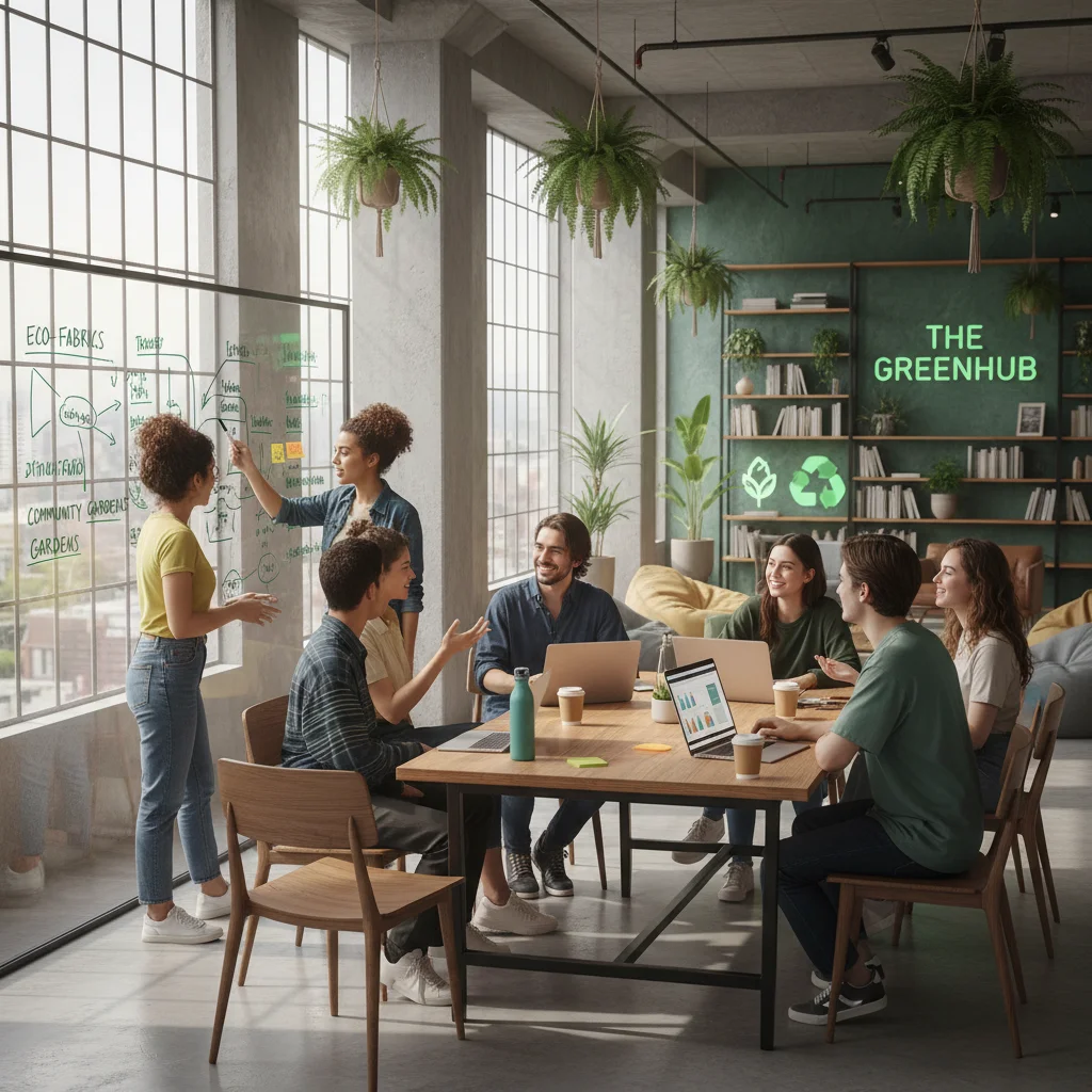 Gen Z entrepreneurs collaborating on innovative sustainable business ideas