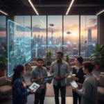 Gig workers collaborating in modern co-working space