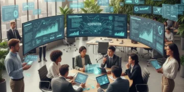 Professionals adapting to new workplace trends post-Great Resignation in a modern office.