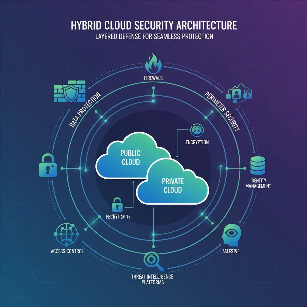 Infographic of hybrid cloud security architecture layers