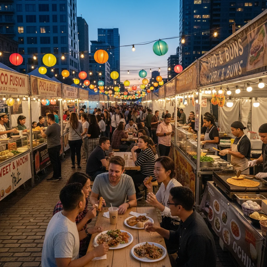 International street food market diversity
