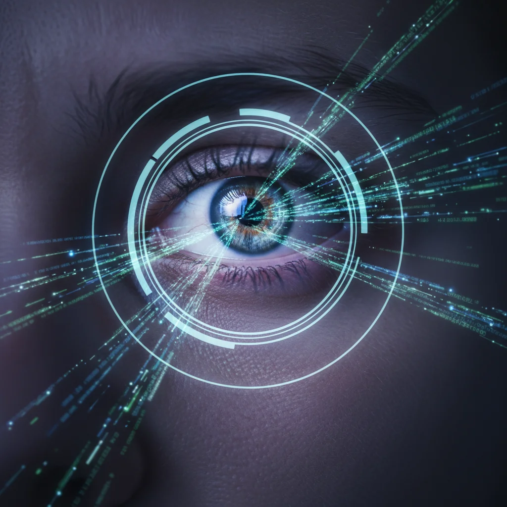 Close-up of iris scan for advanced biometric identity verification.