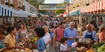 Vibrant local farmers market showcasing community engagement and local produce.