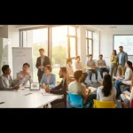 Diverse individuals in workplace and school settings fostering mental well-being and open communication.