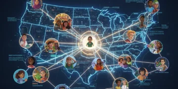Illustration of diverse individuals forming interconnected micro-communities across the USA, symbolizing mainstream cultural shift by 2026.