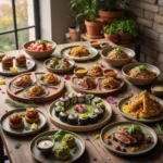 Diverse modern food dishes showcasing American dining trends 2026