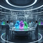 Scientists analyzing advanced next-gen materials in a high-tech lab