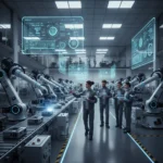 Robotics Automation 2026: Boosting US Business Efficiency by 20% - Financial Impact Analysis Advanced robotic arms working collaboratively on a factory floor, symbolizing manufacturing efficiency and innovation.