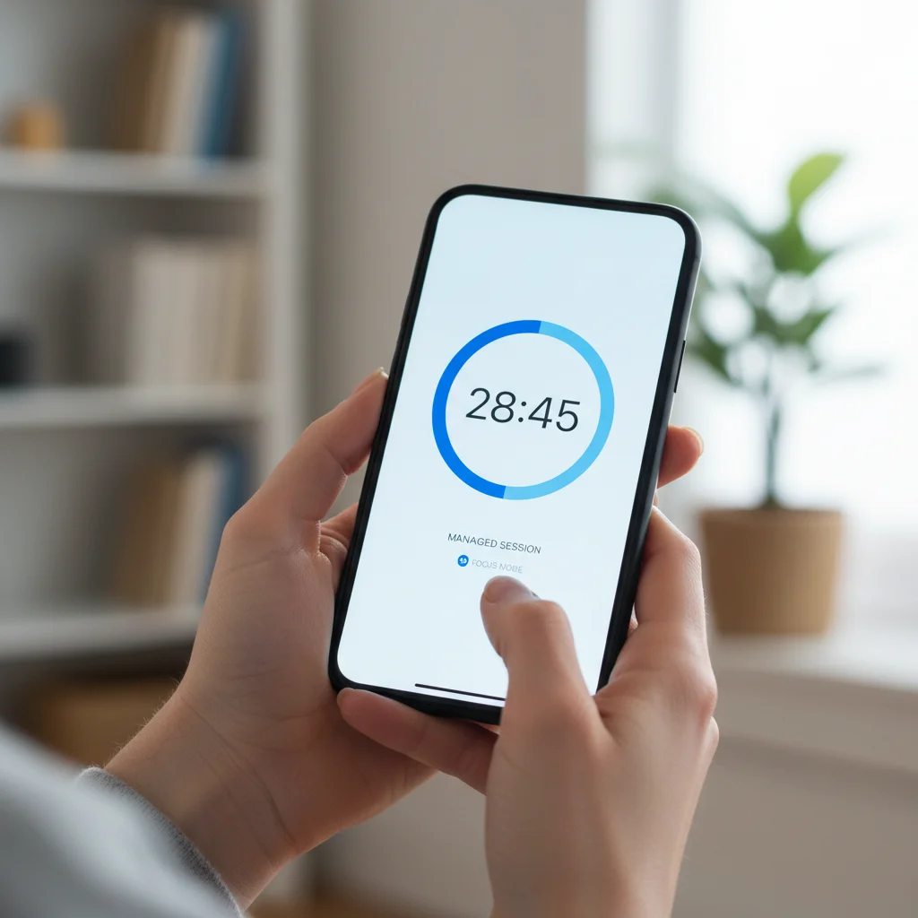 Smartphone displaying a screen time management app, illustrating controlled technology use.