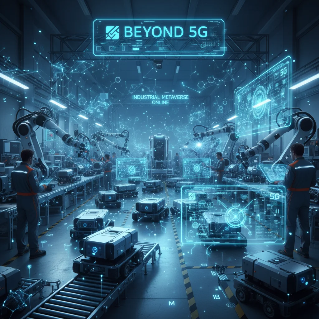 Smart factory with robots and sensors connected by advanced wireless network