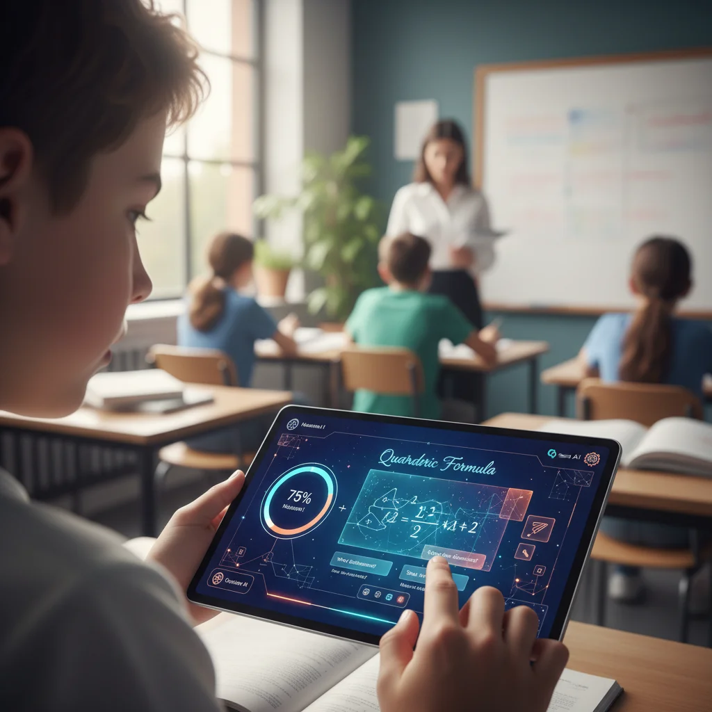 Student engaging with AI personalized learning platform on a tablet.