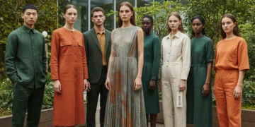 Models wearing sustainable fashion in an urban setting, representing 2026 trends