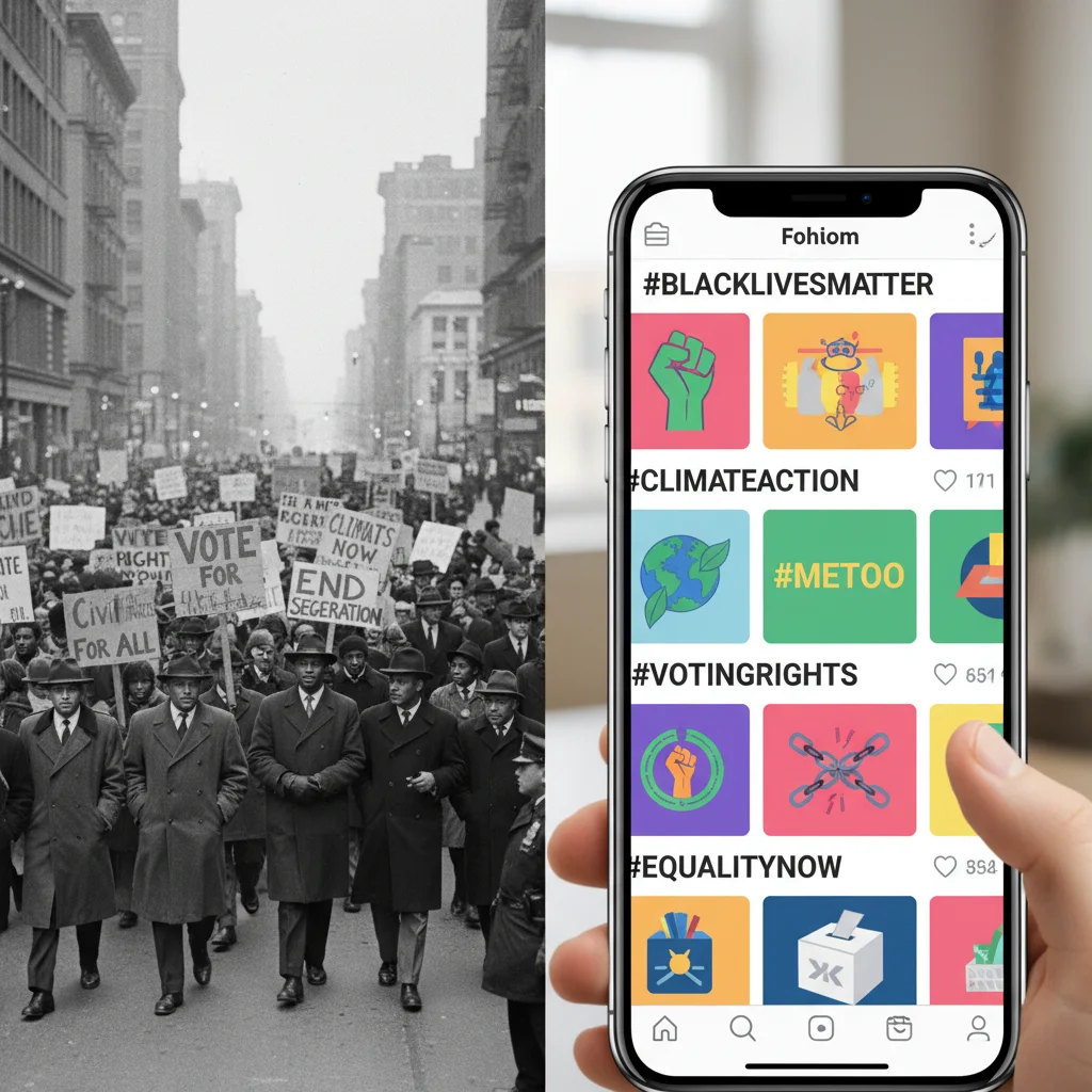 Evolution of protest: traditional march versus digital social media activism.
