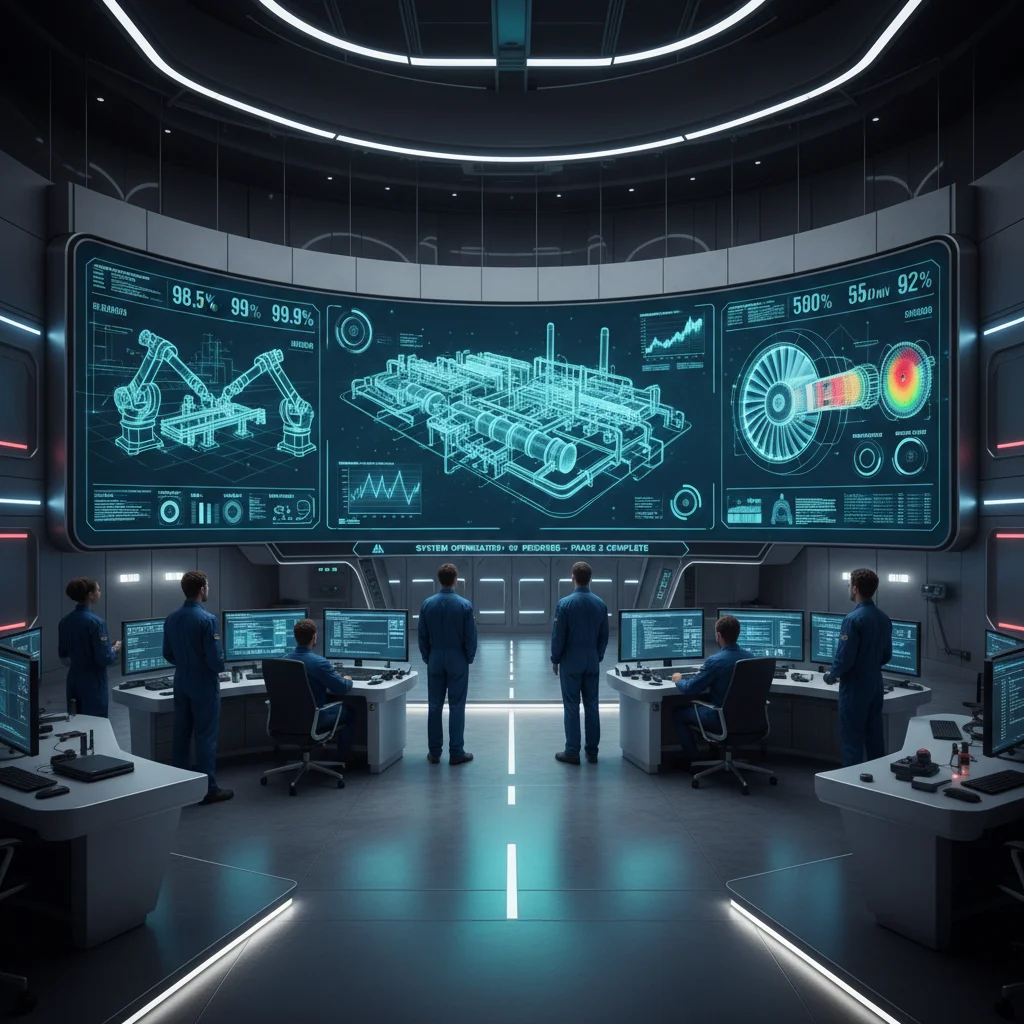 Engineers analyzing digital twin data for operational efficiency