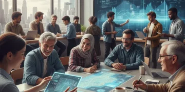 Diverse group navigating evolving social norms in a modern 2026 setting