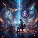 AI's Creative Impact: 2026 American Storytelling & Music Forecast Futuristic artist collaborating with AI on music and storytelling projects.