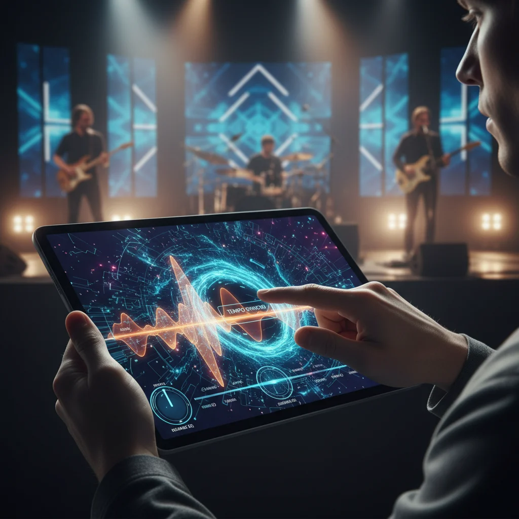 Human composer using AI tools to enhance musical creation and production.