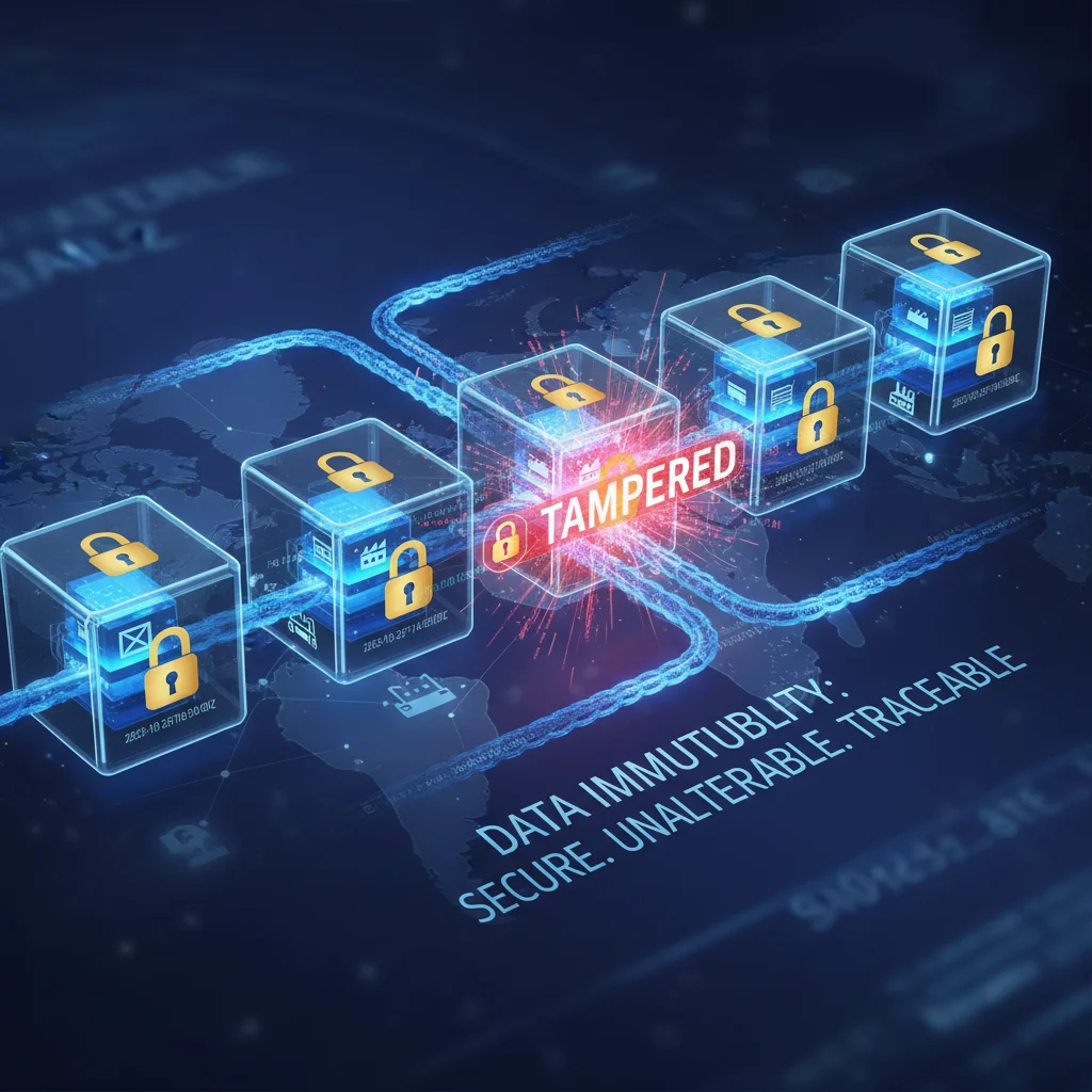 Visualizing blockchain data immutability for secure supply chain records.