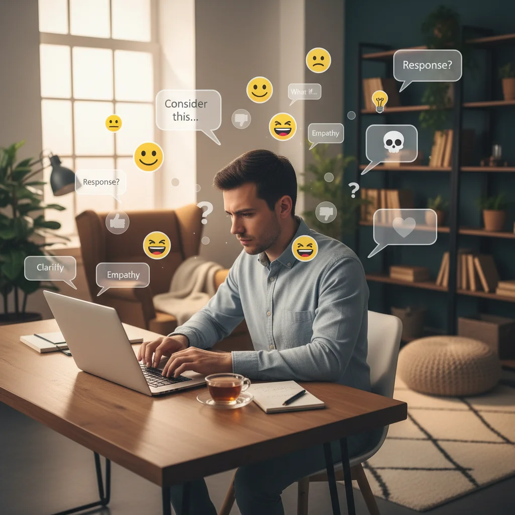 Person considering diverse perspectives in online communication