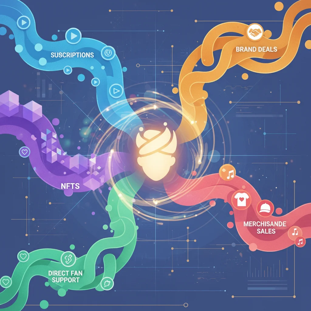 Visualizing diverse revenue streams for creators in the evolving digital economy.