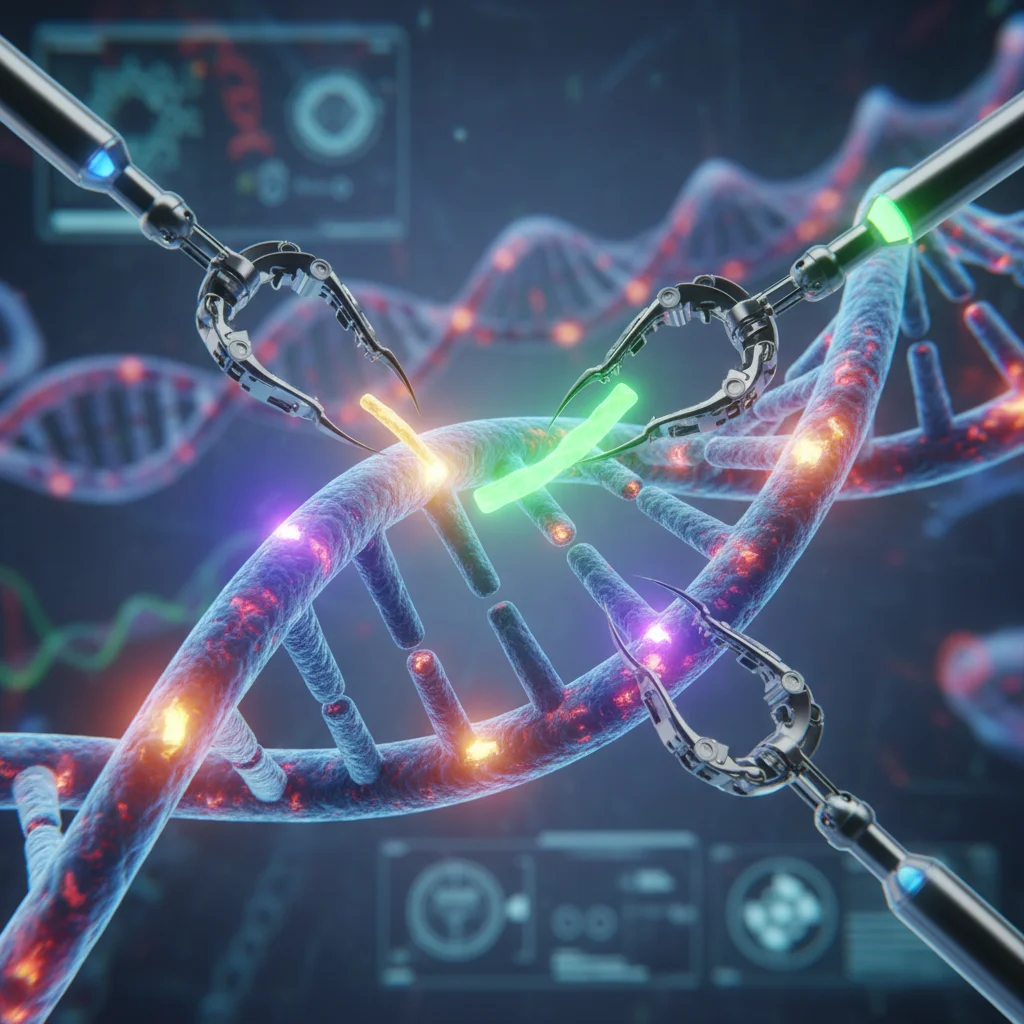 CRISPR gene editing technology illustrating precise DNA modification for therapeutic purposes.