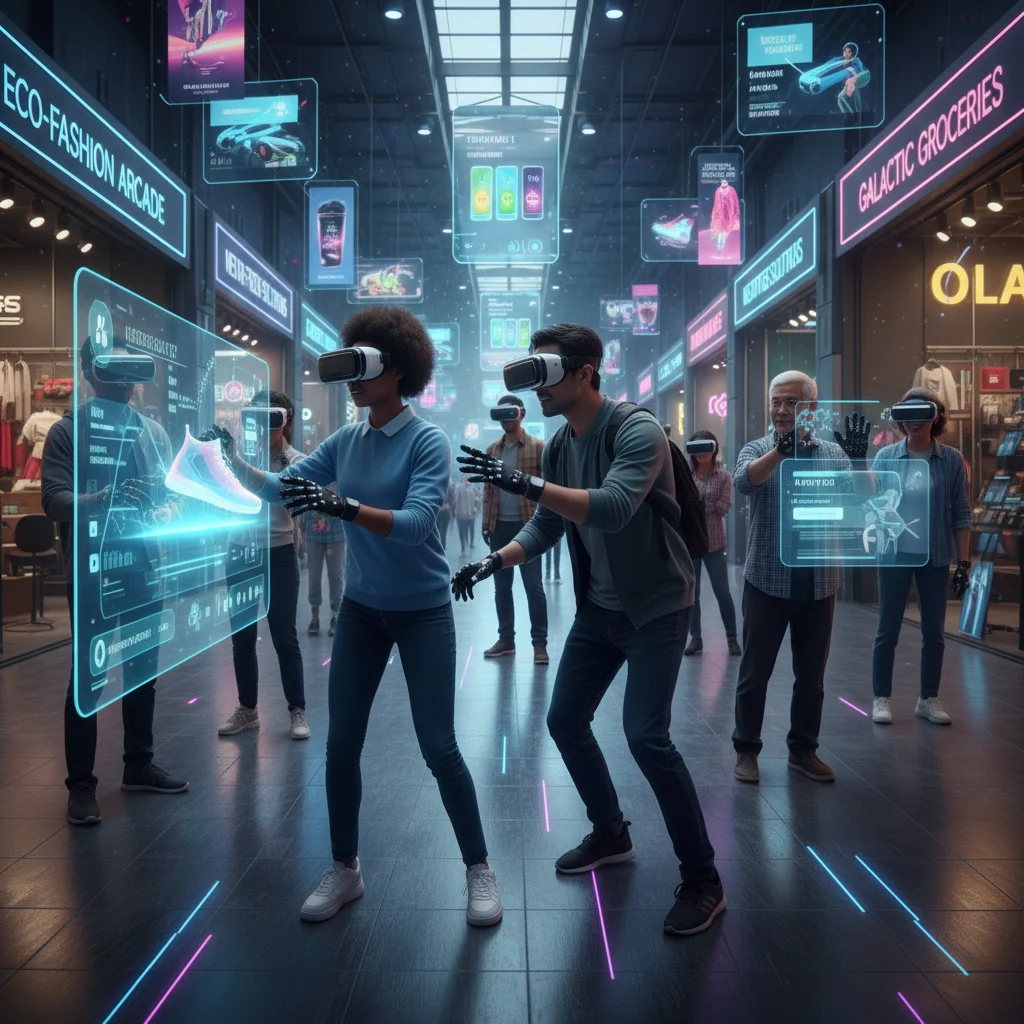 Consumers experiencing virtual reality shopping in the metaverse