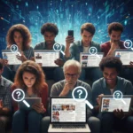 Diverse US citizens verifying online content on digital devices