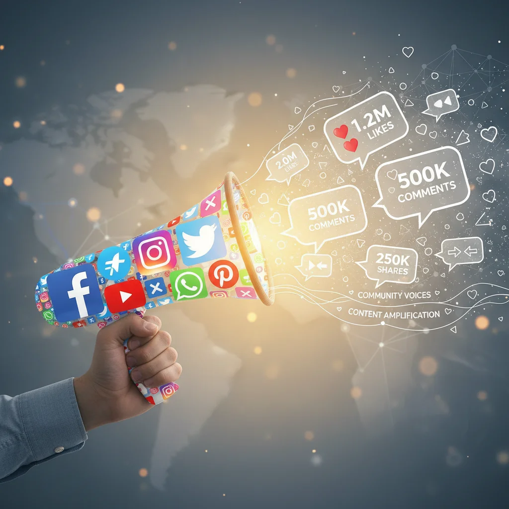 Digital megaphone amplifying community voices and content across social platforms