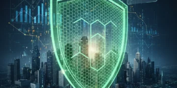 Digital shield protecting US businesses, symbolizing cybersecurity ROI in Q3 2026