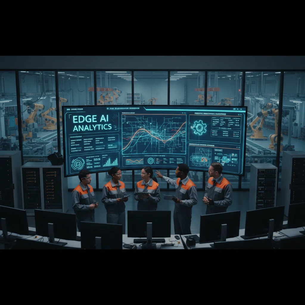 Engineers analyzing real-time Edge AI manufacturing data