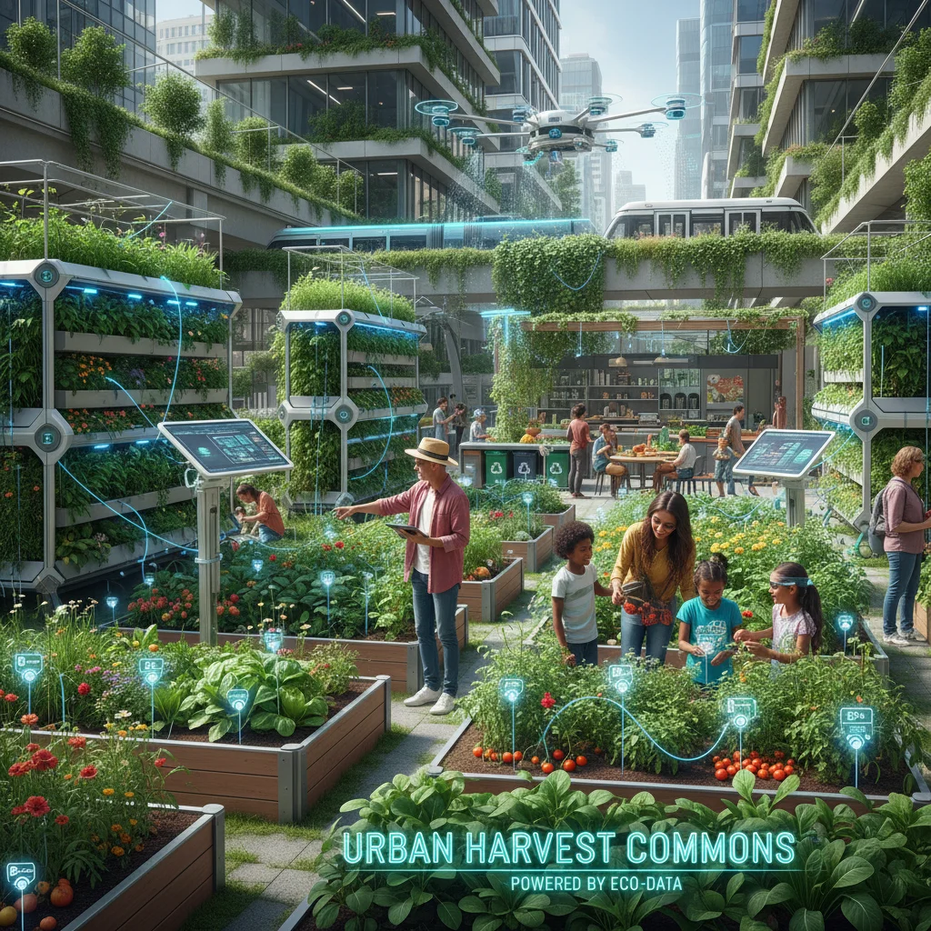 Community garden with IoT sensors promoting sustainable urban agriculture