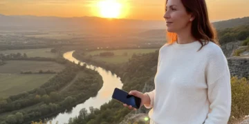 Person enjoying a sunset, contemplating a digital detox from their smartphone.